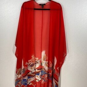 FOREVER 21 CONTEMPORARY RED LONG CARDIGAN  WITH SHORT SLEEVES